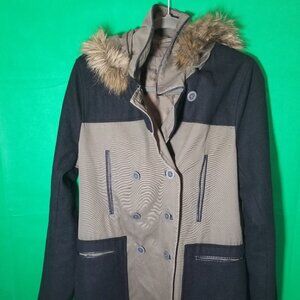 Vans 66 Women Large Fur Hooded Coat Wool Winter Skateboard Retro